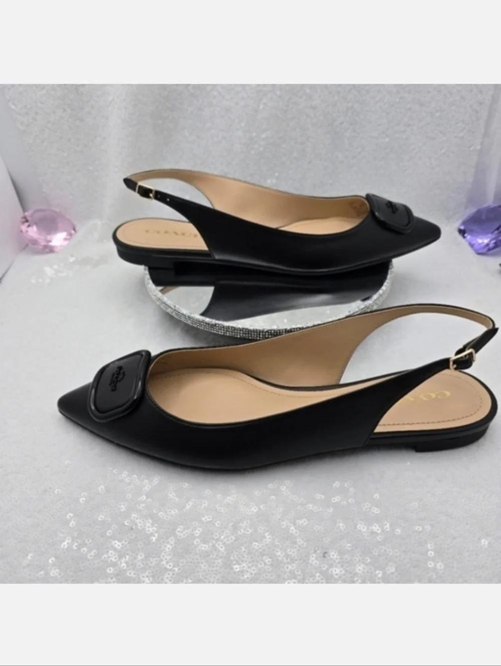 Coach Veda Class Slingback Flats Black Leather Women's 10
